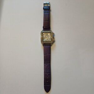 Vintage Cannes Rhinestone‎ Bezel Silver Tone MOP Dial Quartz Watch Japan Movt